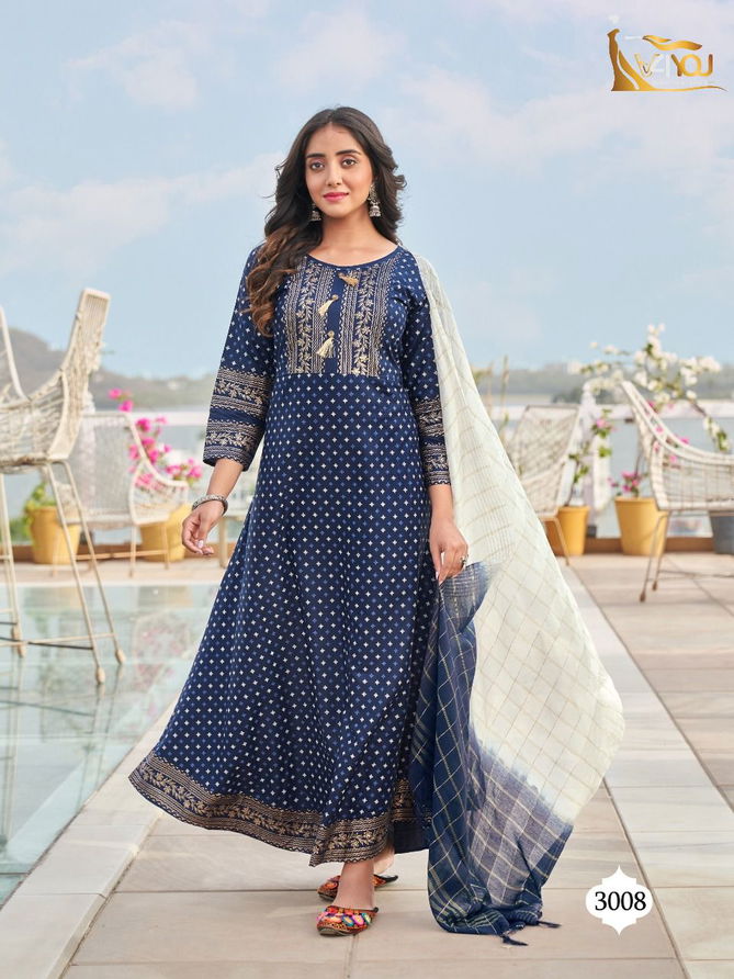 V4you Anupama Wholesale Printed Anarkali Kurti With Dupatta